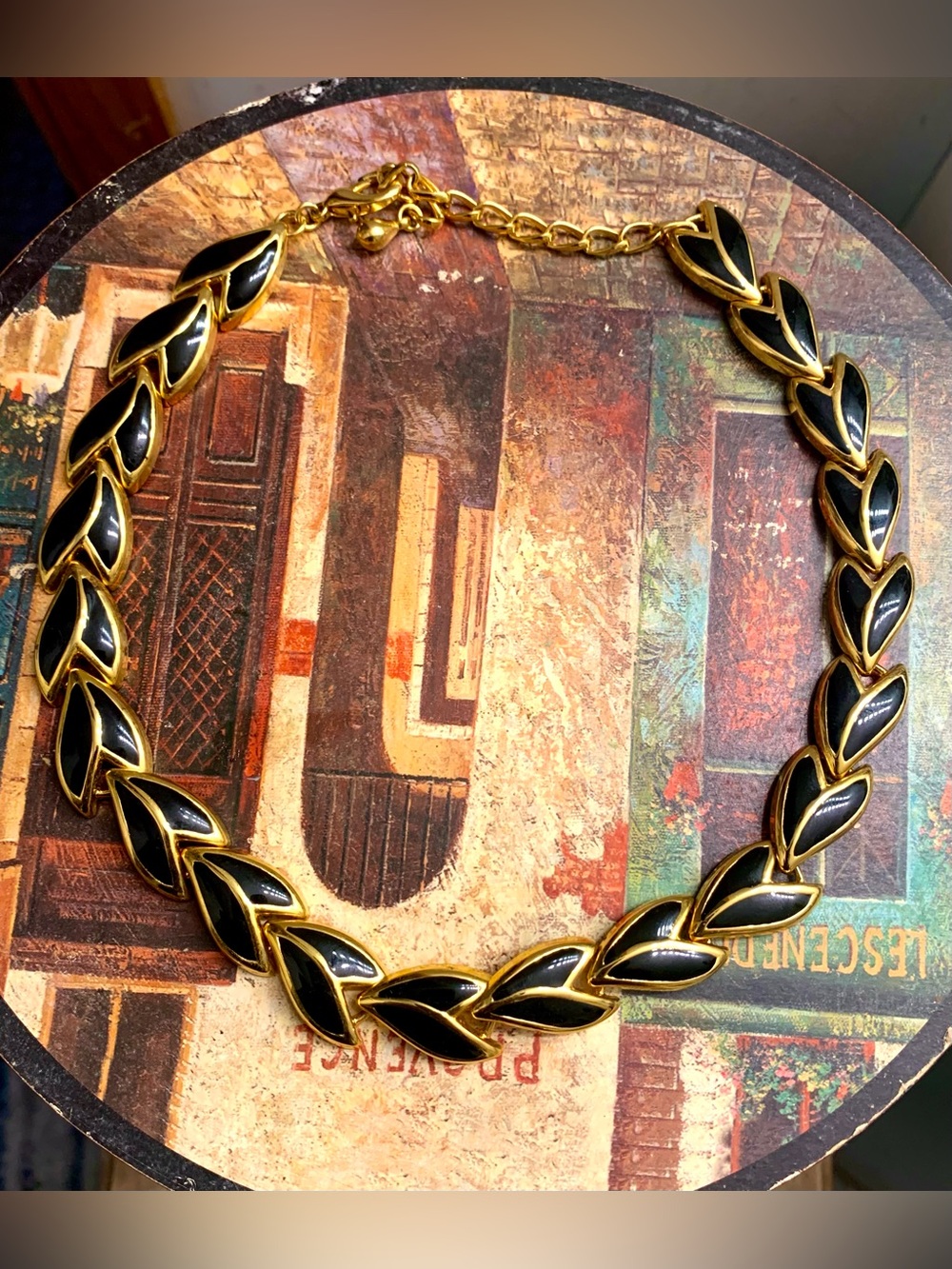 Gold and Black Leaf Link Necklace - Women Jewelry - Picture 5 of 5